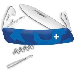 Swiza 302030 C03 Button Lock Knife With Blue Camo Rubberized Handle