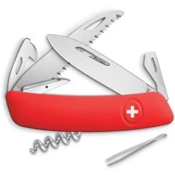 Swiza 501000 D05 Swiss Button Lock Knife With Red Rubberized Handle
