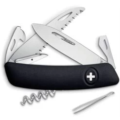 Swiza 501010 D05 Swiss Button Lock Knife With Black Rubberized Handle