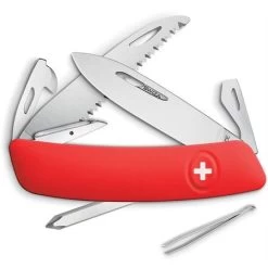 Swiza 601000 D06 Swiss Button Lock Knife With Red Rubberized Handle