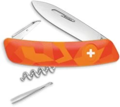 Swiza C01 Button Lock Knife Corkscrew Tweezers Orange Camo Multi-Tool 102070