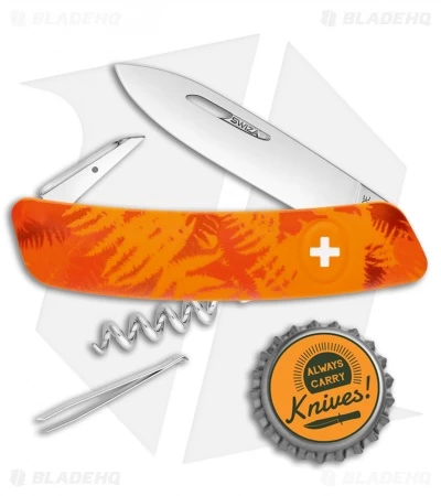 Swiza C01 Junior Button Lock Swiss Pocket Knife Orange Floral (2.75" Satin) 2 Swiza C01 Junior Button Lock Swiss Pocket Knife Orange Floral (2.75" Satin) - Image 2