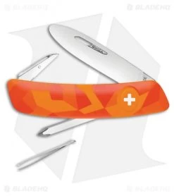 Swiza J02 Junior Button Lock Swiss Pocket Knife Orange Camo (2.75" Satin)