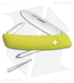 Swiza J02 Junior Button Lock Swiss Pocket Knife Yellow (2.75" Satin)